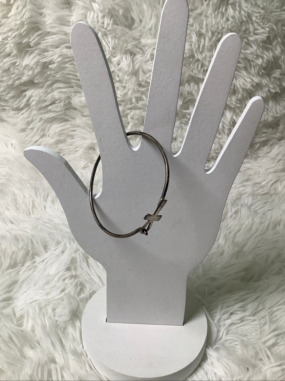 925 Sterling Silver Hook Clasp Cross Bangle Bracelet Minimalist Gothic F14-5